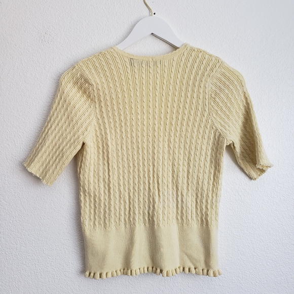 Jeanne Pierre Yellow Lettuce Hem Tweed Y2K 90's Baby Tee Cable Knit Medium - Picture 2 of 4